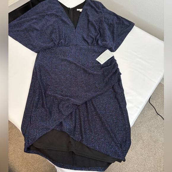 Harlyn Blue V-Neck Asymmetrical Metallic Dolman Sleeve Cocktail Dress size large - Picture 7 of 11